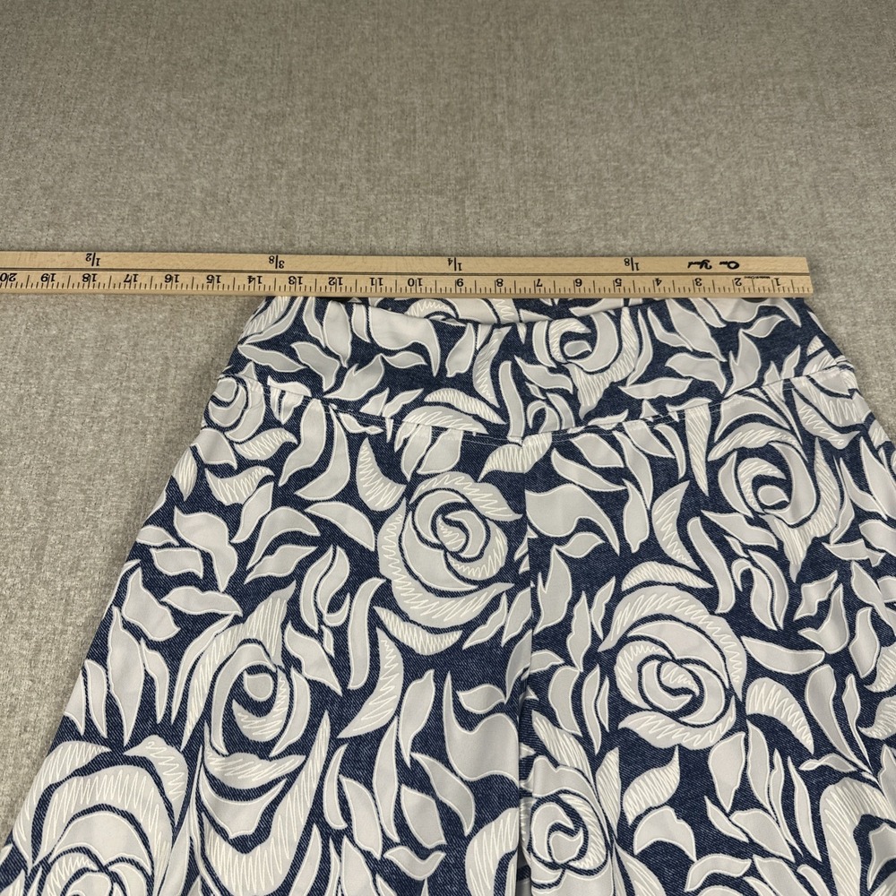 Coco Bianco Wide Leg Pants Blue & White Floral Women 8 Stretch Palazzo Boho USA - Picture 3 of 10